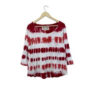 Aventura X-Large Top Organic Cotton Tie Dye 3/4 Sleeve Roll Tabs Womens